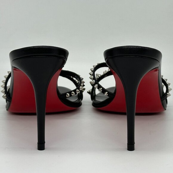 Christian Louboutin TATOOSH SPIKES 85 Leather Mule Slide Sandal Heels Shoes - Picture 9 of 16